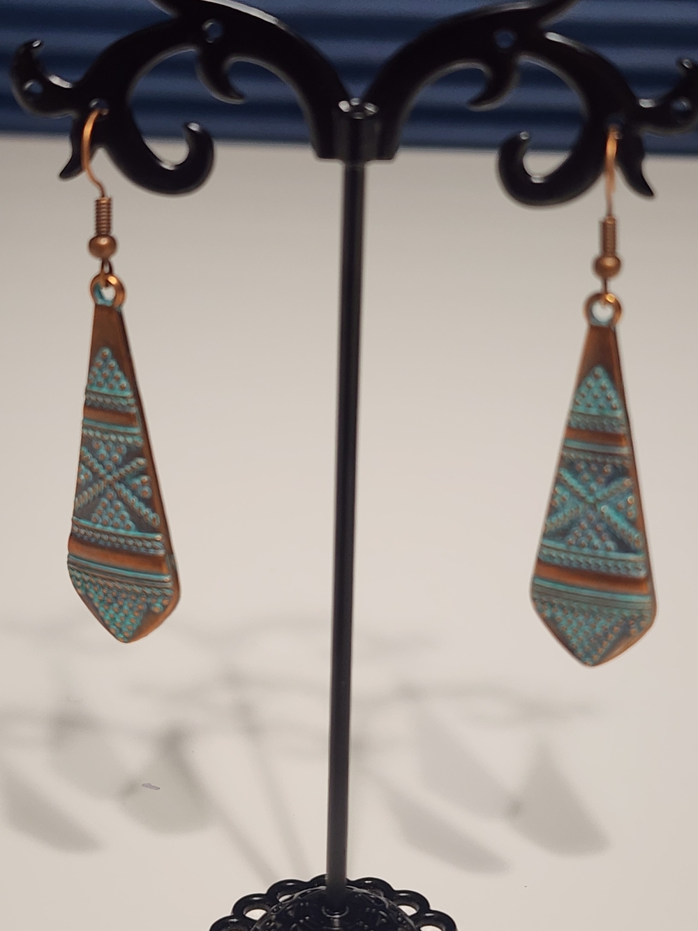 Teardrop Copper Earrings with Turquoise Patina